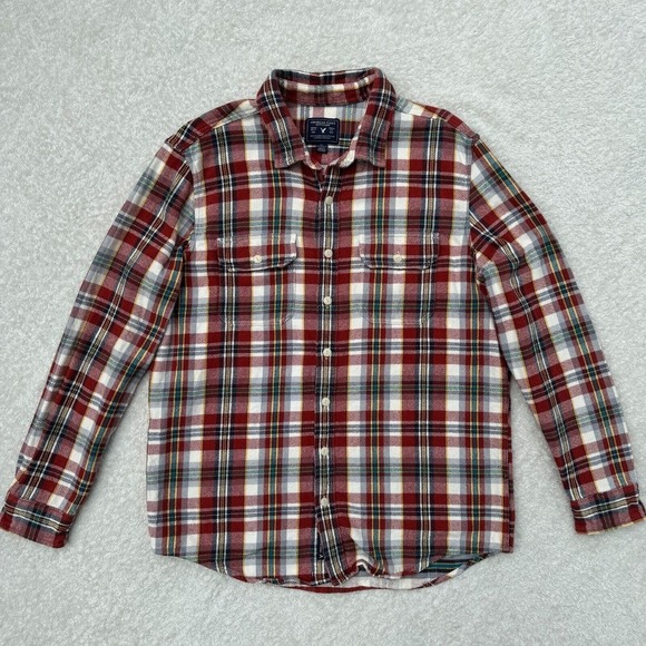 American Eagle Outfitters Other - American Eagle Mens Heavy Weight Flannel Shirt Plaid Button Up XL Tall Red White
